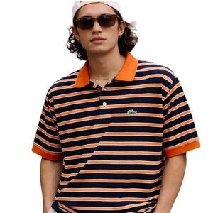 Lacoste Striped Polo Orange Navy Stripe Retro Prep Rugby Inspired Indie Classic